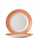 Arcoroc Teller aus der Serie Brush mit einem orange-farbigen Streifendekor und einem Durchmesser von 195 millimeter sind perfekt geeignet als Frühstücksteller beziehungsweise Kuchenteller im Kindergarten oder Altenheim