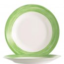 Arcoroc Essteller aus der Serie Brush mit einem grün-farbigen Streifendekor und einem Durchmesser von 235 millimeter sind die ideale Lösung für Kindergarten oder Altenheim