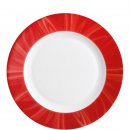 Teller flach aus der Serie Natura Red, weißes Geschirr mit einem roten Dekor auf dem Tellerrand