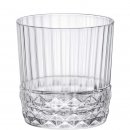 Trinkglas mit Längsrillen im oberen Teil und einen Struktur wie Diamanten im unteren Teil des Glases
