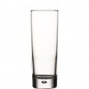 Schlankes Longdrinkglas in zylindrischer Form mit einer Luftblase in dem stabilen Eisboden