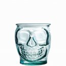 Trinkglas in Form eines Totenschädels beziehungsweise Totenkopfes hergestellt in Spanien aus recyceltem Glas
