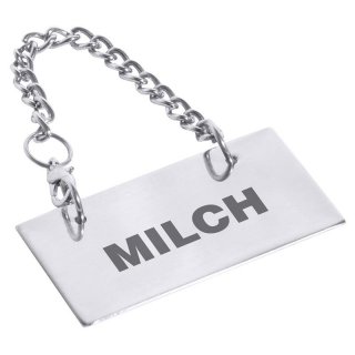 Schild aus Edelstahl für Kannen, mit Beschriftung: MILCH