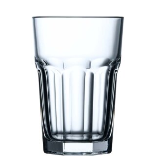 Robustes Trinkglas in leicht konischer Form der obere Teil des Glases ist rund und der untere Teil ist eckig