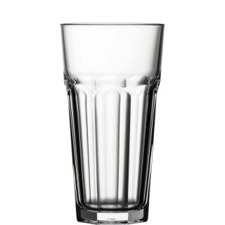 Geeichtes robustes Trinkglas in leicht konischer Form der obere Teil des Glases ist rund und der untere Teil ist eckig