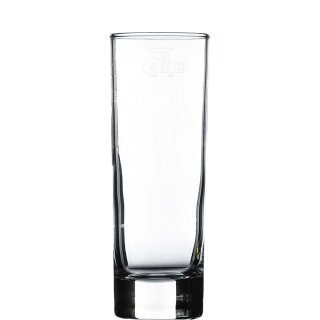 Geeichtes schlankes Arcoroc Longdrinkglas mit einem Füllstrich bei 0,2 Liter