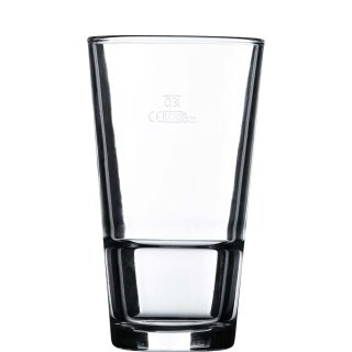 Geeichtes und stapelbares Trinkglas Stack Up von Arcoroc mit einem Inhalt von vierzig Zentiliter und einen Füllstrich bei 0,3 Liter