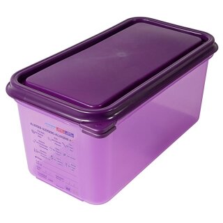 Behälter allergen 1/3 150 mm aus lila Polypropylen, 6 l mit Deckel, Permanentetikett