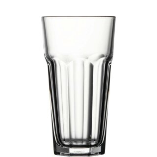 Robustes Trinkglas in leicht konischer Form der obere Teil des Glases ist rund und der untere Teil ist eckig
