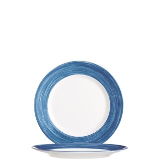 Arcoroc Tellerchen aus der Serie Brush mit einem dunkelblau-farbigen Streifendekor und einem Durchmesser von 155 millimeter sind die ideal als Obsttellerchen oder Snacktellerchen im Kindergarten oder Altenheim