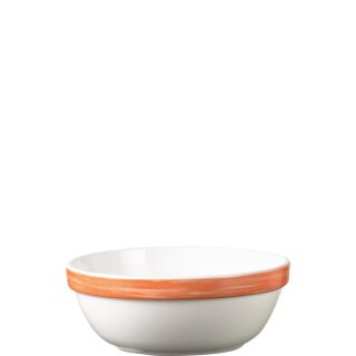 Arcoroc Schälchen aus der Serie Brush mit einem orange-farbigen Streifendekor und einem Durchmesser von zwölf Zentimeter sind perfekt geeignet als Müslischale oder Dessertschale im Kindergarten oder Altenheim