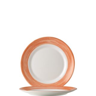 Arcoroc Tellerchen aus der Serie Brush mit einem orange-farbigen Streifendekor und einem Durchmesser von 155 millimeter sind die ideal als Obsttellerchen oder Snacktellerchen im Kindergarten oder Altenheim