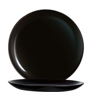 Schwarzer runder Frühstücksteller aus Opalglas in Coupform ohne breiten Rand