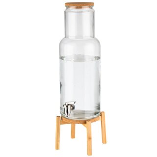 Getränkespender NORDIC WOOD aus Glas, Korkdeckel, Gestell aus Bambusholz, 23 x 23 cm, H: 60,5 cm, Inhalt: 7,5 Liter