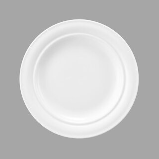 Porzellan Frühstücksteller flach in weiß mit einem gut greifbaren breiten Tellerrand
