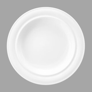 Porzellan Teller halbtief in weiß mit einem gut greifbaren breiten Tellerrand und einen nach außen gewölbten Spiegelrand