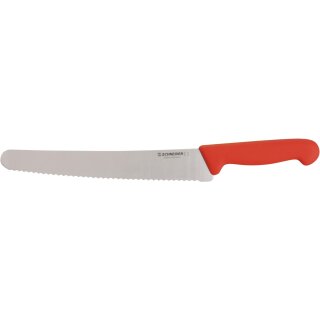 Universalmesser mit Wellenschliff, Klingenlänge: 25 cm, Griff Rot, für rohes Fleisch