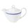 Teekännchen Porzellan in weiß oben am Rand mit einem schmalen blauen Farbband dekoriert