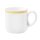 Kaffeebecher Porzellan mit 1 Henkel in weiß oben am Becherrand mit einem schmalen gelben Farbband dekoriert
