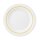 Porzellan Teller in weiß am Tellerrand mit einem schmalen gelben Farbband dekoriert