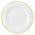 Porzellan Teller in weiß am Tellerrand mit einem schmalen gelben Farbband dekoriert