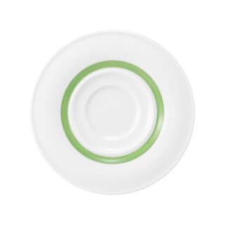 Porzellan Untertasse in weiß mit einem schmalen grünen Farbband dekoriert