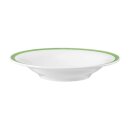Porzellan Teller für Salat in weiß am Tellerrand mit einem schmalen grünen Farbband dekoriert