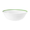 Salatschüssel Porzellan in weiß und oben am Rand auf der Innenseite mit einem schmalen grünen Farbband dekoriert