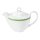 Teekännchen Porzellan in weiß oben am Rand mit einem schmalen grünen Farbband dekoriert