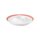 Eierbecher Porzellan in weiß am Ablagenrand mit einem schmalen roten Farbband dekoriert