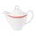 Kaffeekännchen Porzellan in weiß oben am Rand mit einem schmalen roten Farbband dekoriert