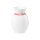Porzellan Kerzenleuchter in weiß und oben am Rand mit einem schmalen roten Farbband dekoriert