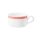 Espressotasse Porzellan stapelbar mit 1 Henkel in weiß oben am Tassenrand mit einem schmalen roten Farbband dekoriert