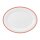 Porzellan Platte oval in weiß am Tellerrand mit einem schmalen roten Farbband dekoriert