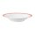 Porzellan Teller für Salat in weiß am Tellerrand mit einem schmalen roten Farbband dekoriert