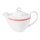 Teekännchen Porzellan in weiß oben am Rand mit einem schmalen roten Farbband dekoriert