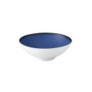 Schale Porzellan stabiler Gastronomie Qualität in einer Coup Form von unten weiß und von oben in der Farbe blau mit einem dunklem Rand am Schalenrand