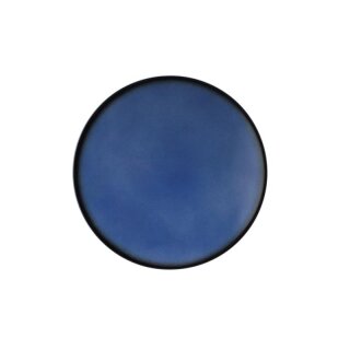 Porzellan Teller in stabiler Gastronomie Qualität mit einer Coup Form ohne Fahne von unten weiß und von oben in der Farbe blau mit einem dunklem Rand am Tellerrand