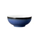 Schale Porzellan stabiler Gastronomie Qualität in einer Coup Form von innen weiß und von aussen in der Farbe blau mit einem dunklem Rand am Schalenrand