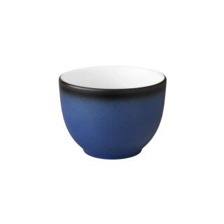 Porzellan Schälchen stabiler Gastronomie Qualität hohe Form von innen weiß und von aussen in der Farbe blau mit einem dunklem Rand am Schalenrand