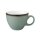 Kaffeetasse Porzellan stabiler Gastronomie Qualität in einer runden Form mit Henkel von innen weiß und von aussen in der Farbe türkis mit einem dunklem Rand am Trinkrand