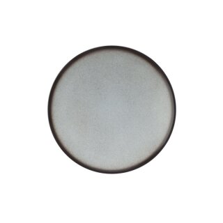 Porzellan Teller in stabiler Gastronomie Qualität mit einer Coup Form ohne Fahne von unten weiß und von oben in der Farbe grau mit einem dunklem Rand am Tellerrand