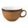 Milchkaffeetasse Porzellan stabiler Gastronomie Qualität in einer runden Form mit Henkel von innen weiß und von aussen in der Farbe braun mit einem dunklem Rand am Trinkrand
