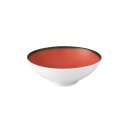 Schale Porzellan stabiler Gastronomie Qualität in einer Coup Form von unten weiß und von oben in der Farbe rot mit einem dunklem Rand am Schalenrand