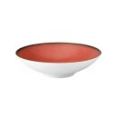 Schale Porzellan stabiler Gastronomie Qualität in einer Coup Form von unten weiß und von oben in der Farbe rot mit einem dunklem Rand am Schalenrand
