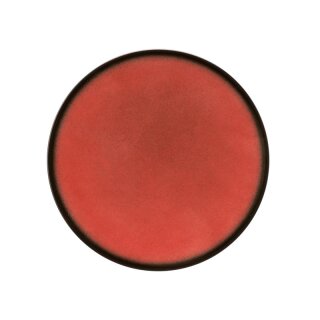 Porzellan Teller in stabiler Gastronomie Qualität mit einer Coup Form ohne Fahne von unten weiß und von oben in der Farbe rot mit einem dunklem Rand am Tellerrand