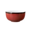 Schale Porzellan stabiler Gastronomie Qualität in einer Coup Form von innen weiß und von aussen in der Farbe rot mit einem dunklem Rand am Schalenrand