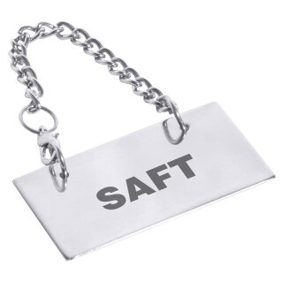Schild aus Edelstahl für Kannen, mit Beschriftung: SAFT