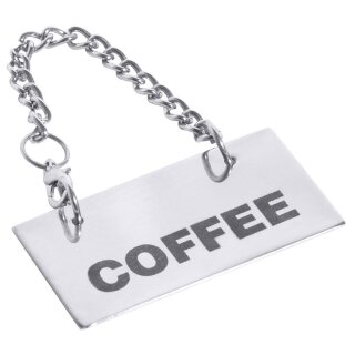 Schild aus Edelstahl für Kannen, mit Beschriftung: COFFEE