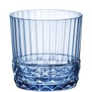 Blaues Wasserglas mit Längsrillen im oberen Teil und...